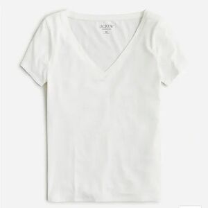 J. Crew Women's White V-neck T-shirt in stretch linen blend Size XS NWT